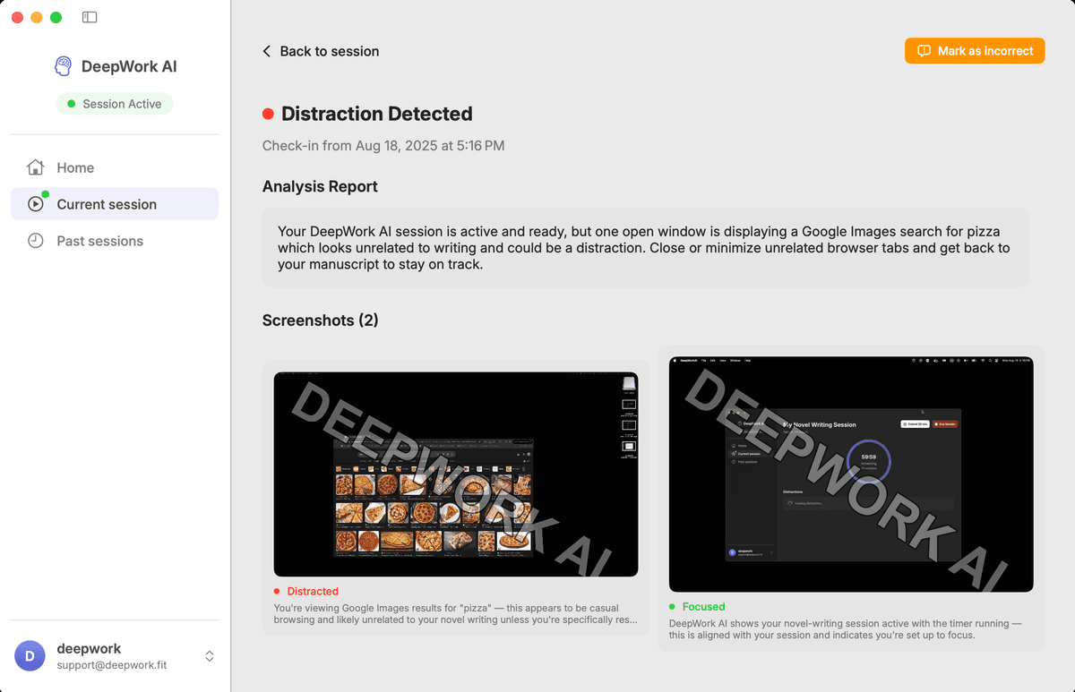 Distraction analysis in app