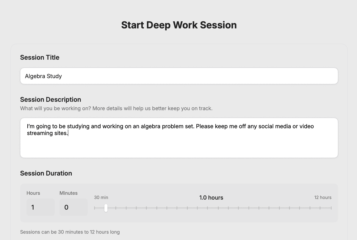 Customize session goals screen