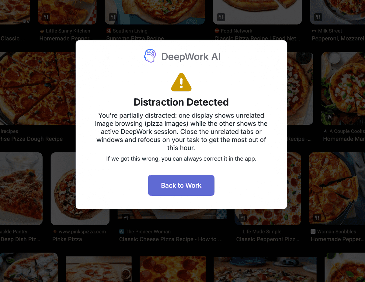 Distraction warning notification